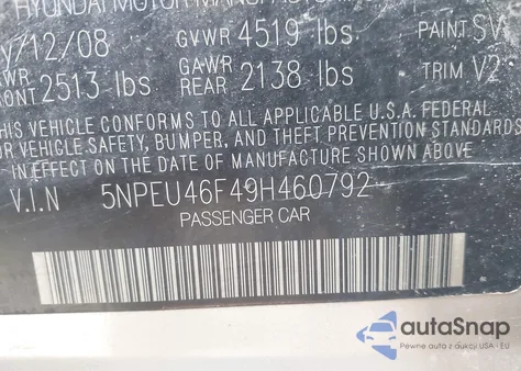 2009 Hyundai Sonata Limited V6 from USA, damaged, VIN 5NPEU46F49H460792